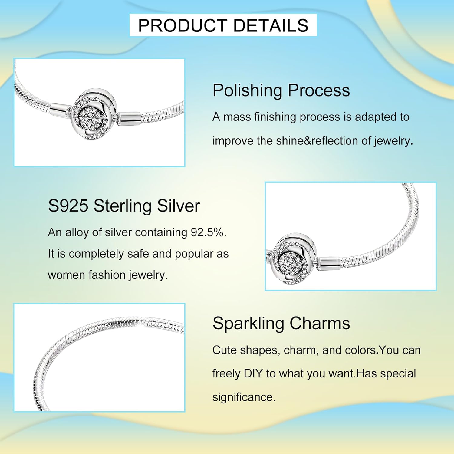 PARCOM 925 Sterling Silver Charm Bracelet for Pandora Charms Lucky, perfect Valentine's Day gift - Image 4