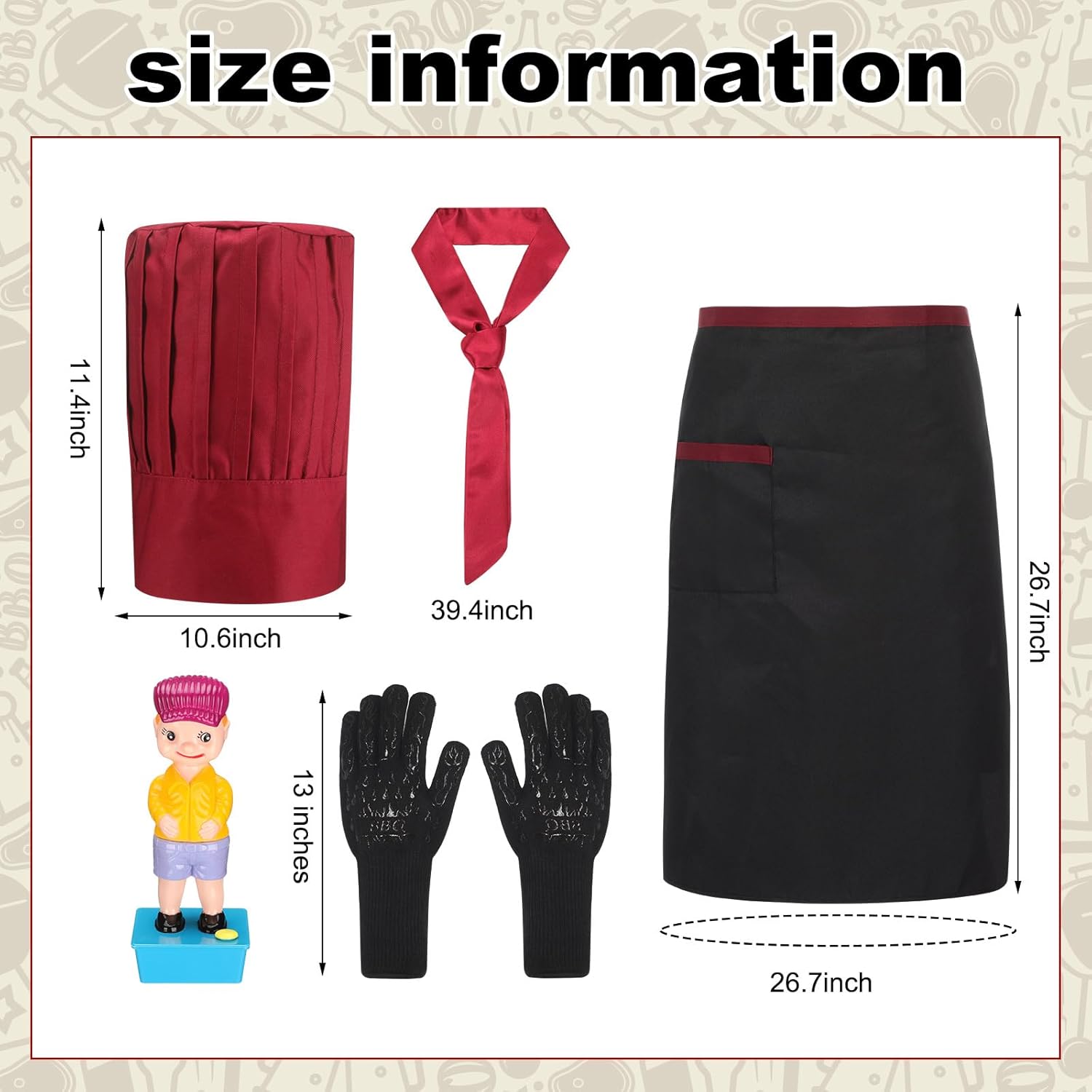 Yahenda 5 Pcs Hibachi Chef Costume Set Hibachi Chef Hat and Apron Japanese Tie BBQ Gloves Teppanyaki Boy Squirter - Image 2