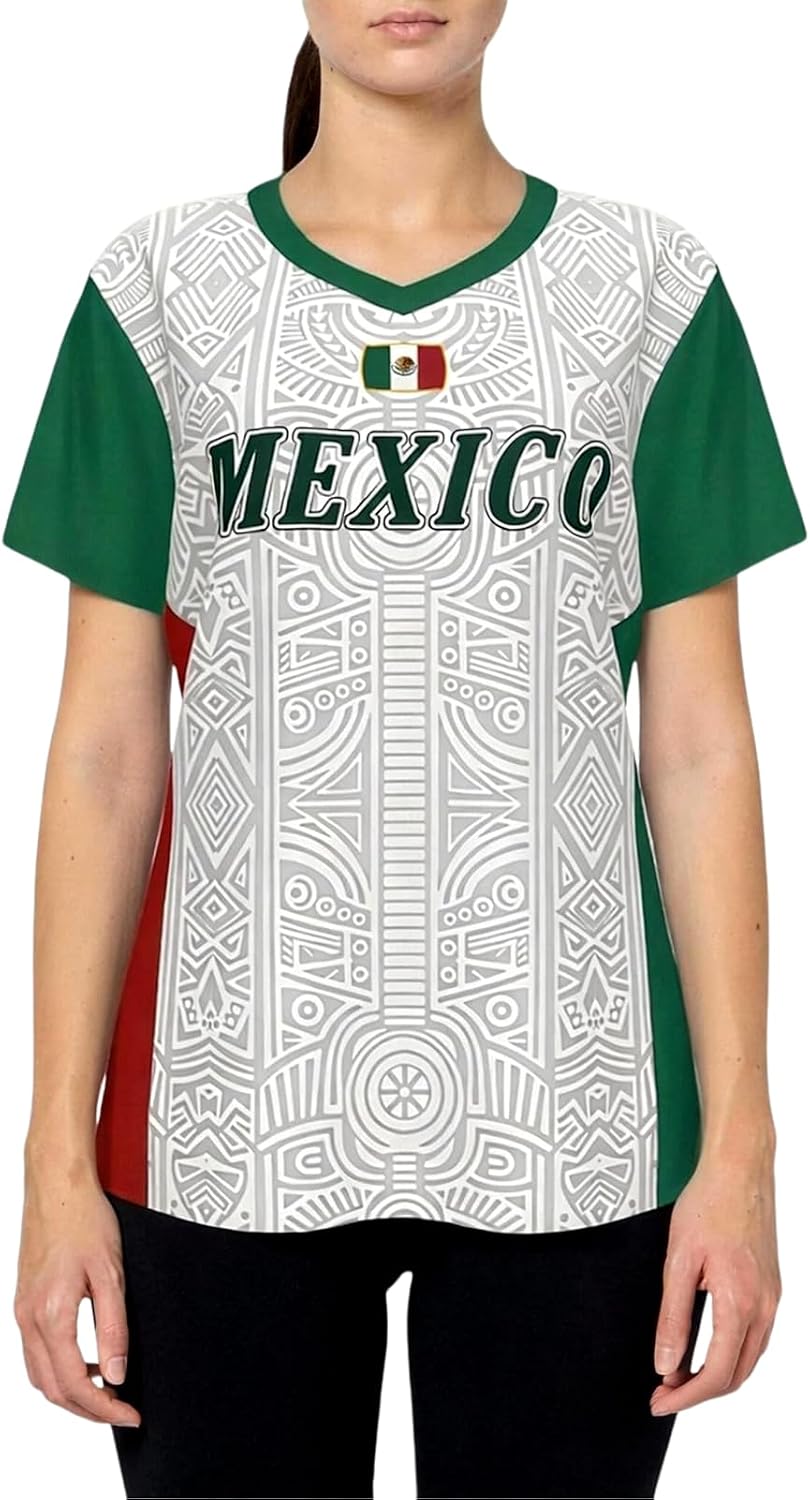 Mexico Women Soccer Jersey Mexican Fan Jerseys Outdoor Football V Neck Short Sleeve Tops Summer T-Shirts