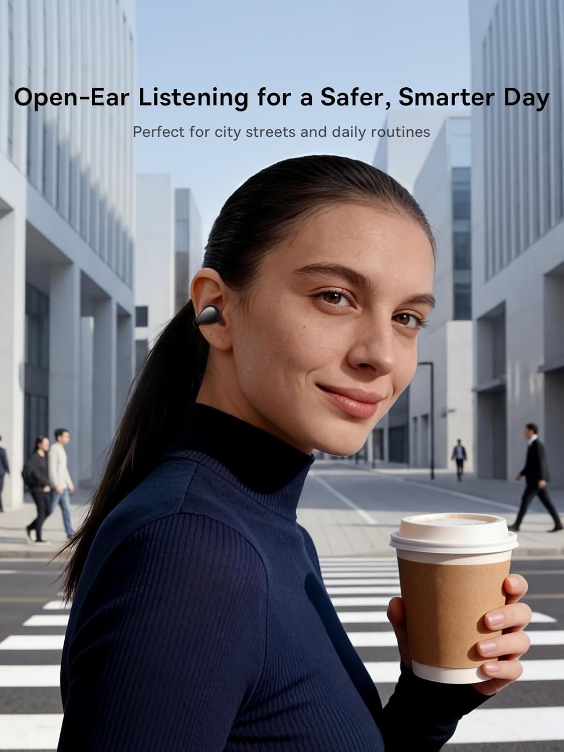 REWONDER Open-Ear Clip-On Earbuds with Air-Cushion Comfort, Wireless 6.0 Headphones, 40H Playtime, IPX4 Waterproof, Lightweight Ear Clips for Small Ears, Sports, Workouts & Daily Use, Black