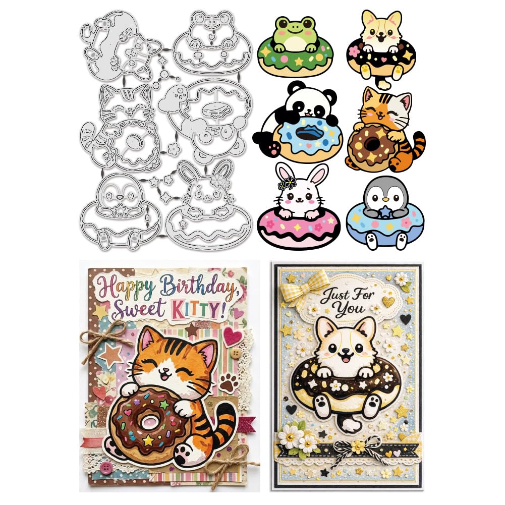 UNICRAFTALE Animals Doughnut-Shaped Cutting Die for Card Making Reusable Carbon Steel Animals Theme Embossing Stencils Template Die Cut for DIY Scrapbooking Album Craft Decor 23x16.5cm