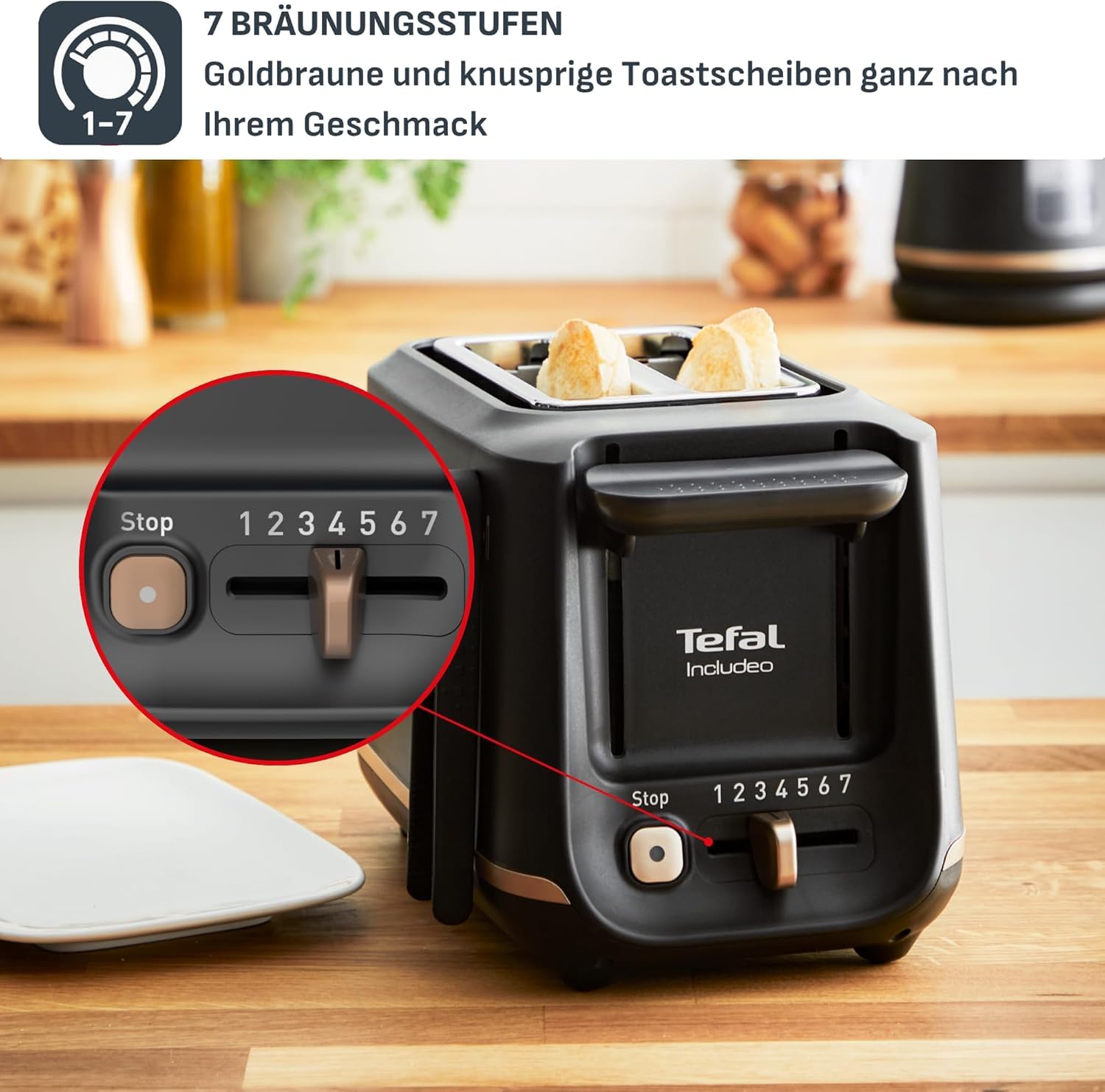 Tefal Includeo Frühstücks-Set Toaster 7 Bräunungsstufen Wasserkocher 1L schwarz