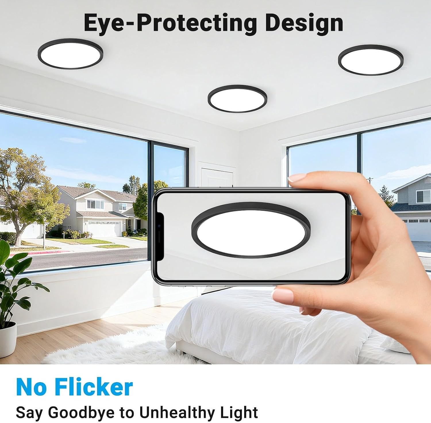 8 Pack LED Flush Mount Ceiling Light,7Inch 15W,3000K/3500K/4000K/5000K/6500K 5 Color Temperatures Ceiling Light Fixture for Kitchen Porch Hallway Bedroom Bathroom and Closet,Black image 5