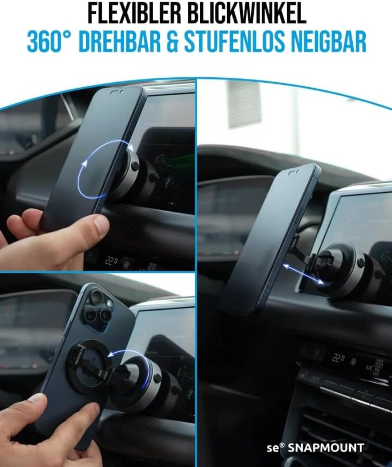 Snapmount Handy Halterung Elektrisch – Se SNAPMOUNT Original, Vakuum Magnetisch Auto Halterung 360° Drehbar, Anti-Vibration (Silberx2)
