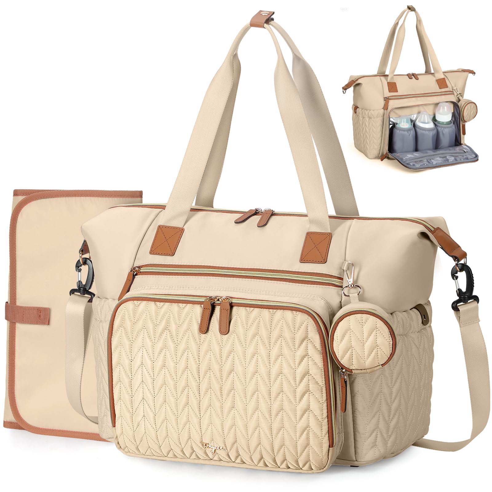 Tonyeee Changing Bag with Dummy Bag and Changing Mat, Changing Backpack, Multifunctional Baby Bag for Large Travel Nappy Bag for Mum and Dad, Insulated Pockets, Khaki