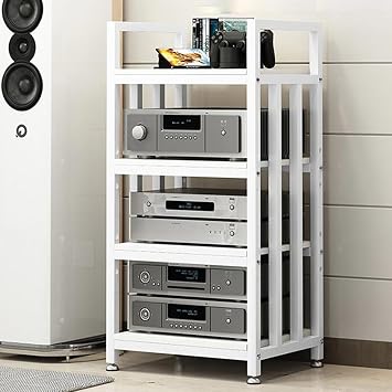 Mobile Media Storage Stands Media Stand HiFi RackAudio Component Cabinet Game Stand Floor-Standing Audio Rack Easy to Assemble for Living Gaming Recording Room Meeting.White