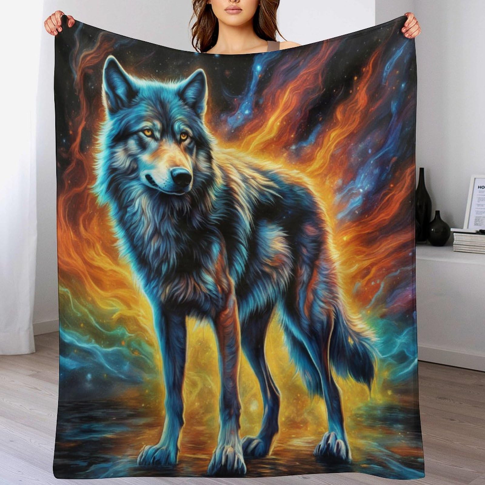 Couvertures pour canapé loup plaid chaud en flannel lavable en machine