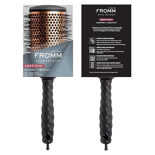 Miniatura 6 de Fromm Heat Duo - Cepillo redondo de cobre x cerámica de 2.5 pulgadas para soplados expertos y secado más rápido del cabello, cepillo de pelo con