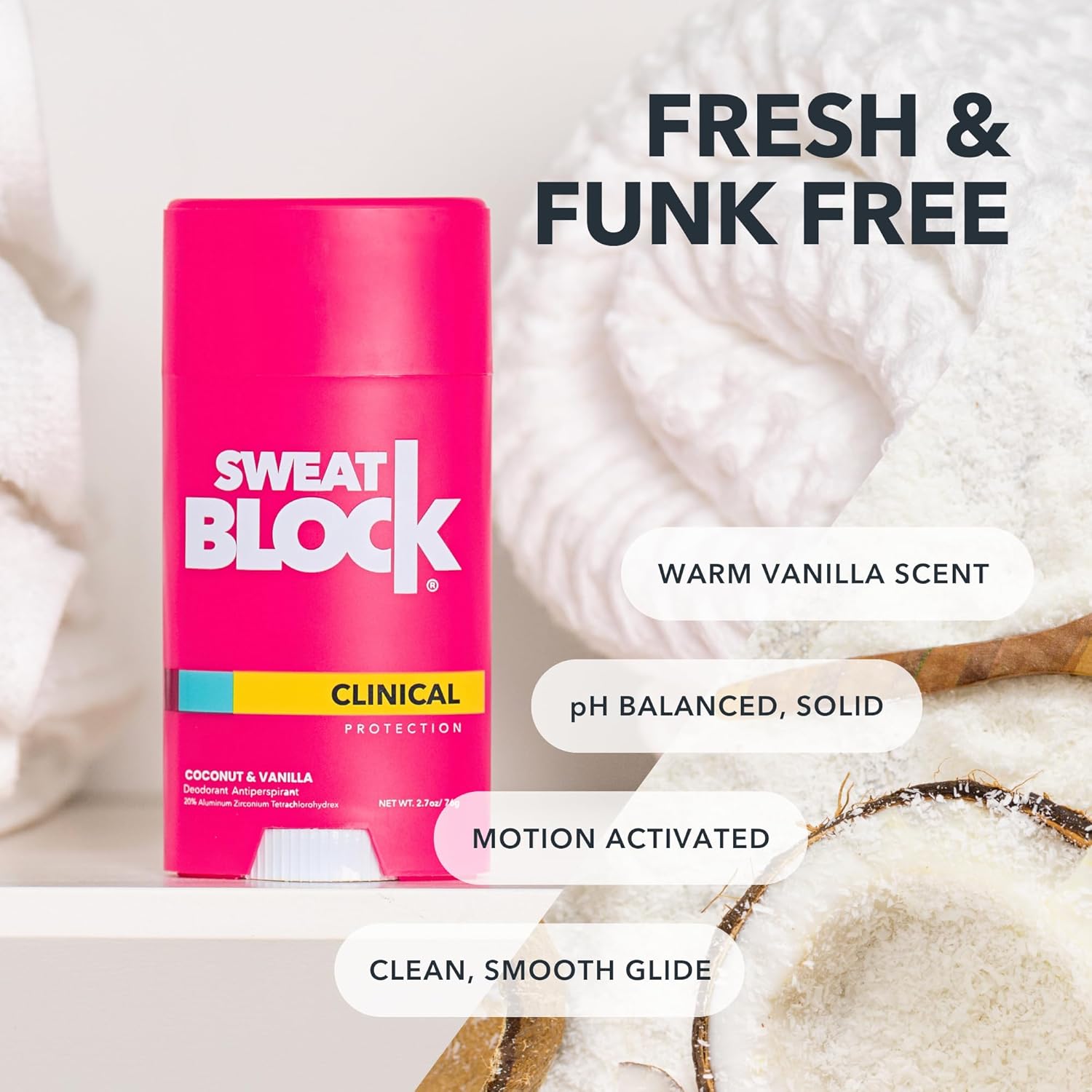 SweatBlock Antiperspirant Deodorant System | MAXIMUM CLINICAL STRENGTH for Men & Women | Hyperhidrosis Aid for up to 7 Days Sweat Control | Roll On 1.2 fl oz + Coconut & Vanilla Deo Stick 2.7oz - Image 8