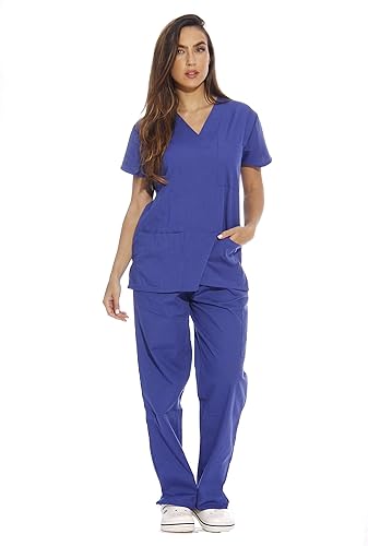 Just Love - Conjunto de ropa quirúrgica de seis bolsillos, para mujer (cuello de pico y pantalón cargo)