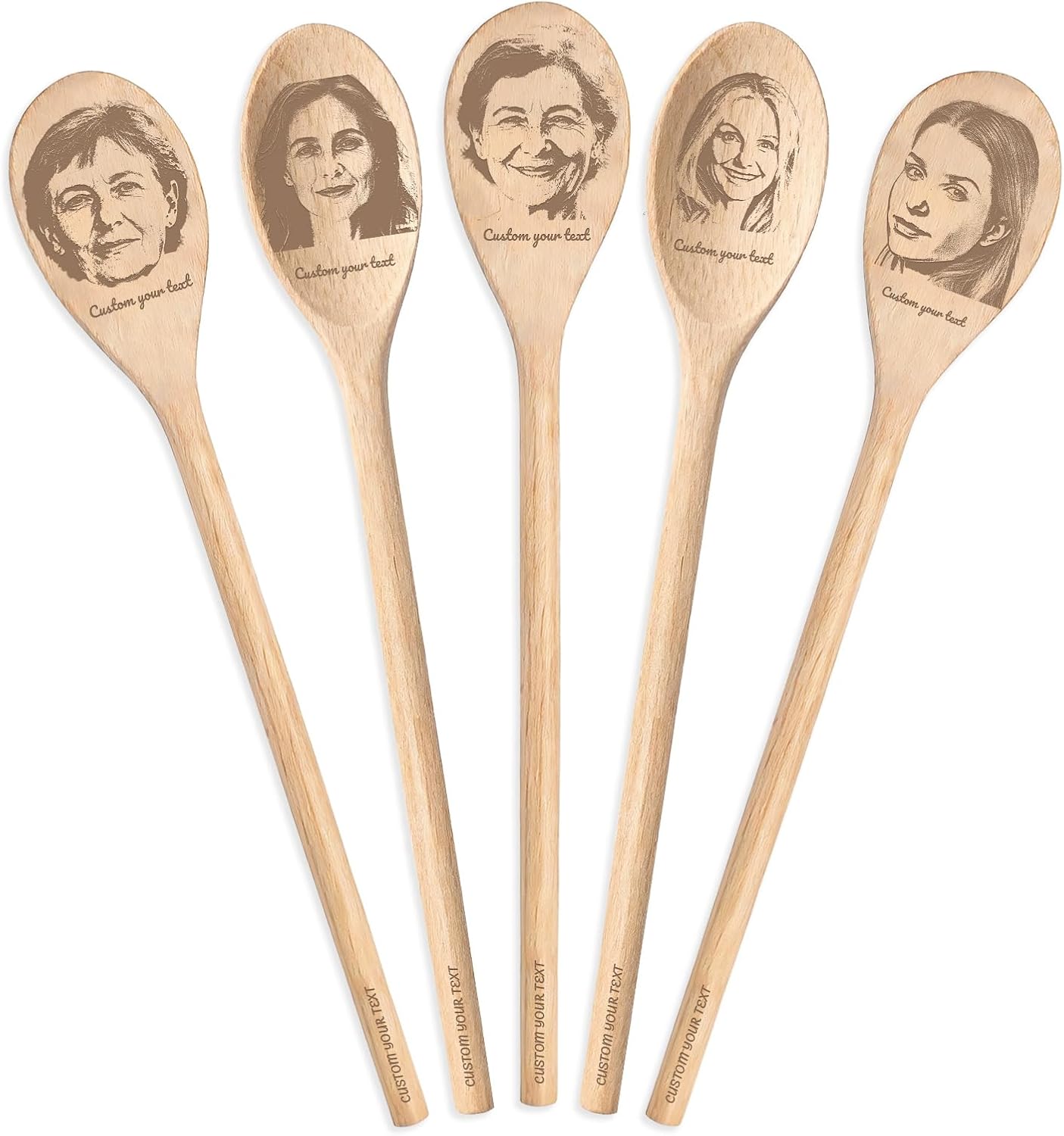 Custom Wooden Spoon - Personalized Engraved with Photo & Name | Unique Kitchen Gift for Mom, Wife, Grandmother | Cooking, Wedding, Anniversary Keepsake (MOM)