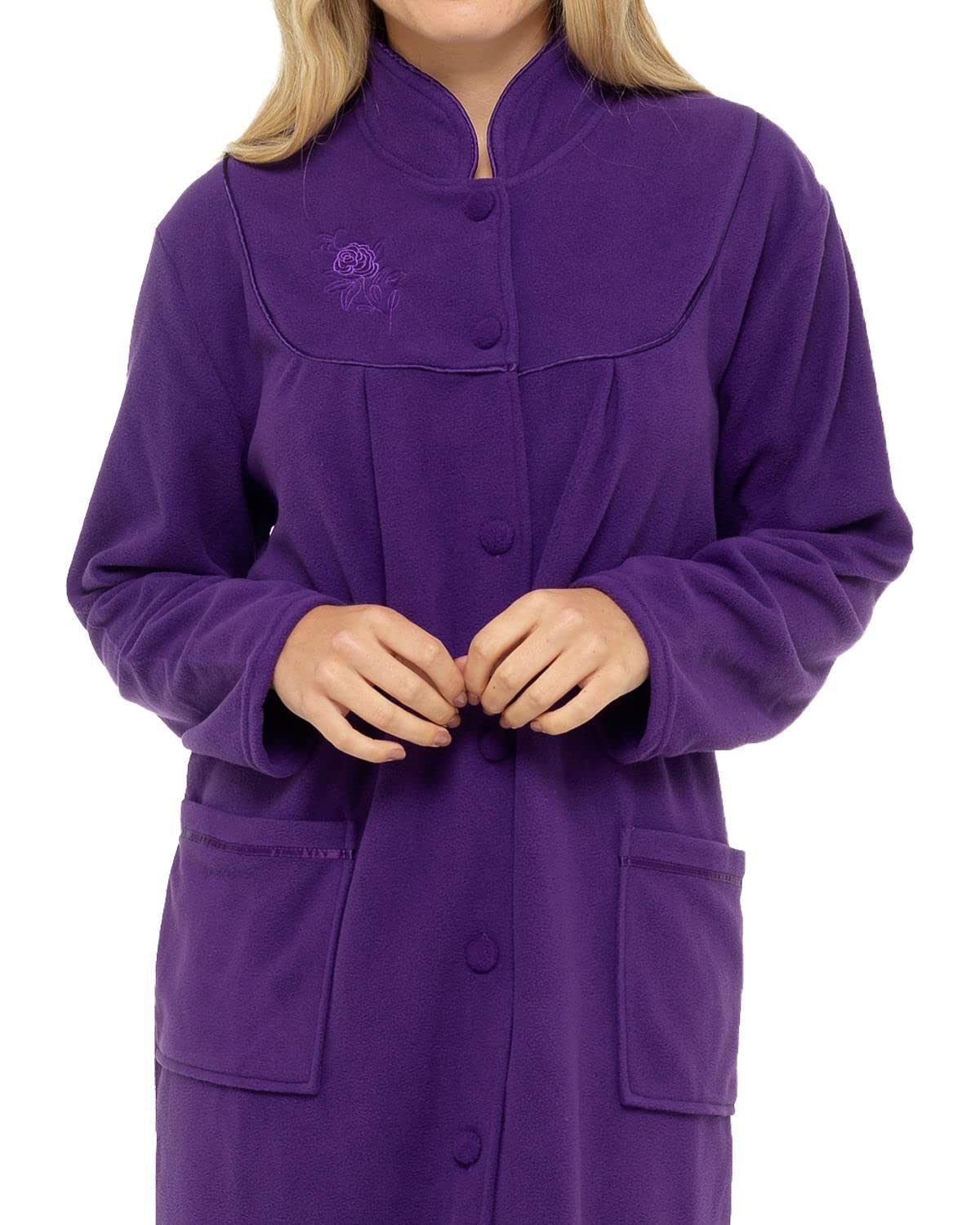 Albornoz de forro polar para mujer, tallas 36 a 56, bolsillos delanteros con botones