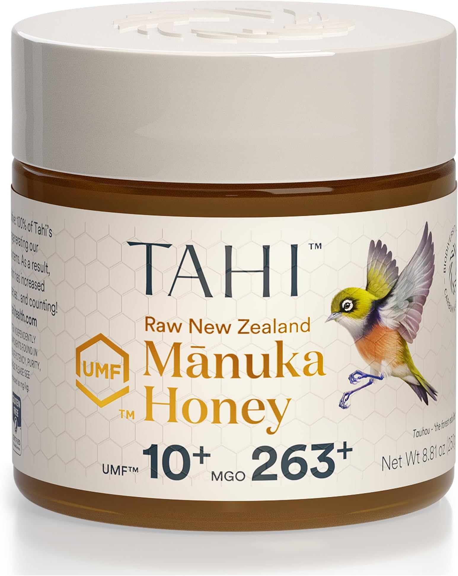 - Tahi Raw Manuka Honey New Zealand UMF 10+ Certified (MGO 263+) - 100% Sustainable, Monofloral and Natural Honey - Non-GMO, Glyphosate-Free and Gluten-Free - New Zealand Manuka Pure Honey - 8.81oz