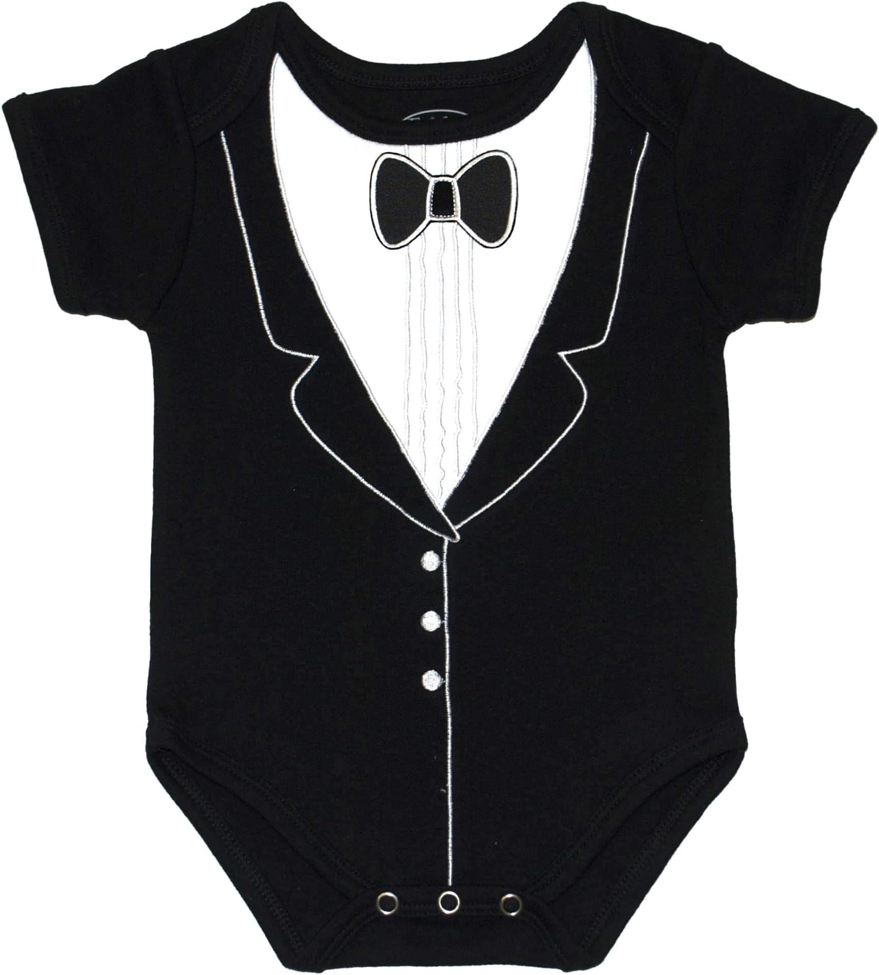 Frenchie Mini Couture Infant Tuxedo Baby Bow Tie - 100% Cotton Tux, 3D Bowtie Baby Suit