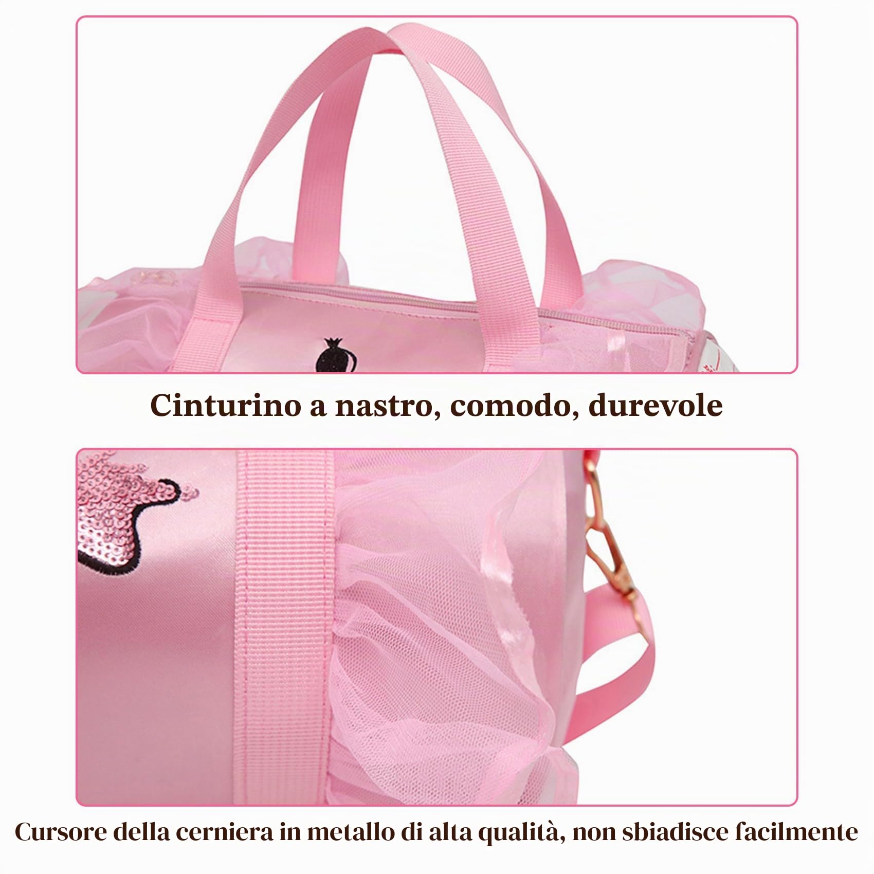 Borsa da Danza da Ragazza Rosa Cross Body Danza Bag Stile Principessa per Bambini Ballerina Balletto Borsa Sportiva