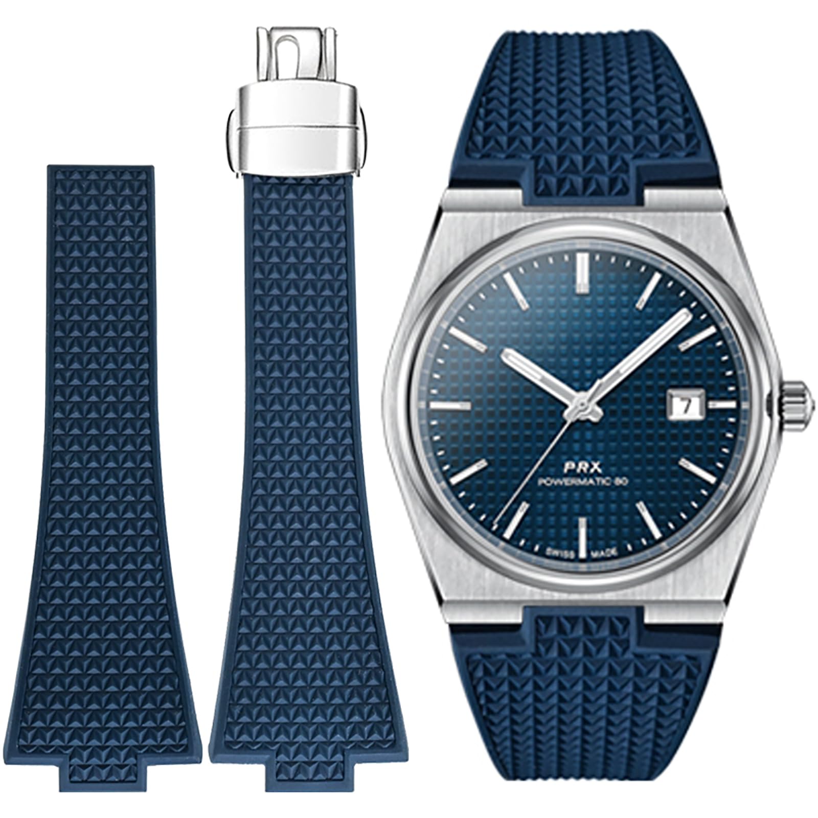 Stanchev Correa para Tissot PRX, correa de cierre plegable de caucho fluorado suave, cortada a tamaño de 11/12 mm, para hombres y mujeres, correas de repuesto para reloj Tissot PRX Series de 35 mm y