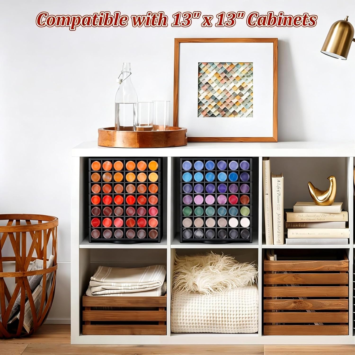 Krafetto 84 Grids Rotating Acrylic Paint Holder Organizer Rack, Craft 2oz Paint Bottle Storage, 360° Rotating Acrylic Paints Holder for 2 oz Paints, Black