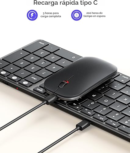 Miniatura 3 de Teclado y mouse inalámbricos Bluetooth para Mac, teclado delgado recargable multidispositivo y mouse de acero inoxidable, tamaño completo,