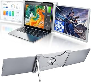 FQQ 14” Triple Laptop Monitor Extender, 1920*1200P FHD IPS Portable Monitor for 15” - 17.3" Laptop, 16:10, Dual Monitor Display for Win/MAC, HDMI/USB-C Plug & Play (Not for Linux Chromebook), S15 Gray