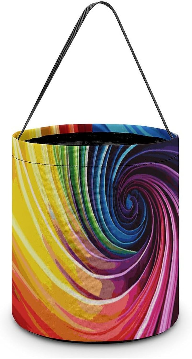 Reusable Rainbow Spiral Halloween Candy Basket with Handle