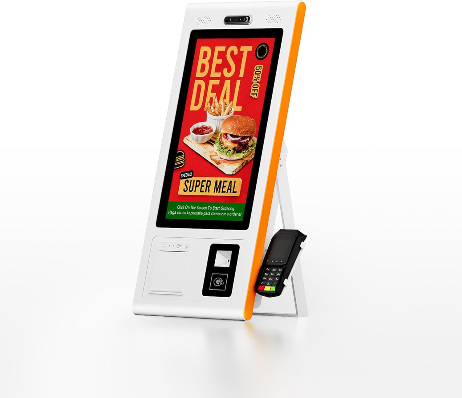 FHD 32'' Touch-screen Self Service Kiosk, Portable Payment Terminal Digital Signage Display for Fast Food Restaurant/Self-Ordering/Advertising/Beauty/Retail Store/Cafe/Bar (White)(32'', Tabletop)