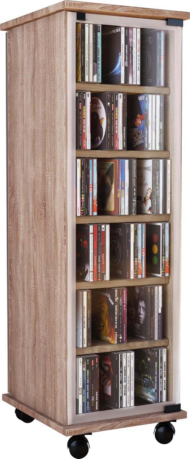VCM Valenza CD/DVD-Regal mit ESG-Sicherheitsglastüren, H 98 cm × B 31 cm × T 35 cm