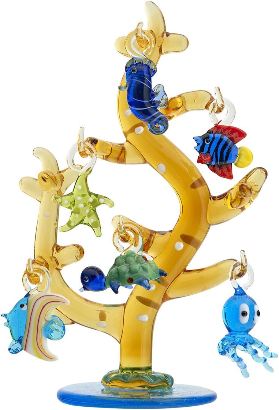 6" Glass Coral Tree with Sea Life Ornaments