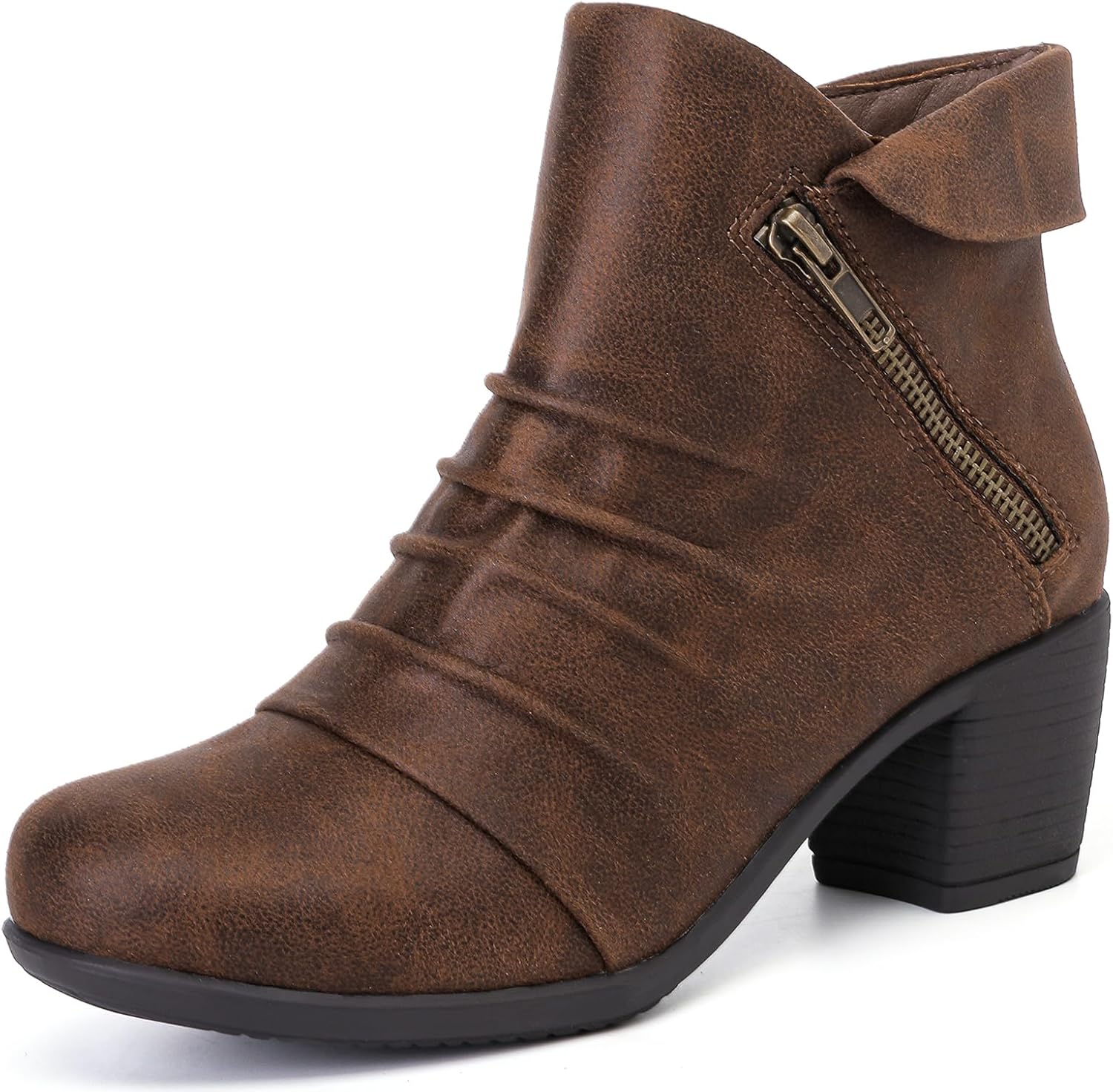 Ruiee Ankle Boots for Women Chunky Heeled Booties Fashion Comfort Round Close Toe Low Mid Heel Winter Fall Ladies Short Boots.