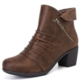 Women&apos;s Ankle Boots Casual Fashion Ladies Chunky Heeled Booties Comfortable Low Mid Heel Round Closed Toe Fall Winter Boots for Women&period;