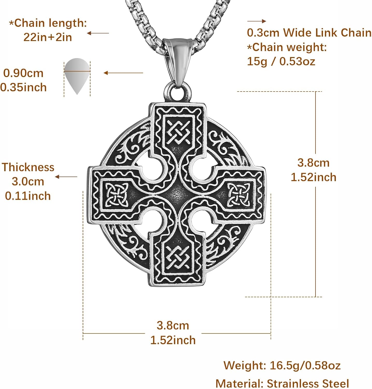 HZMAN Stainless Steel Celtic Knot Necklace for Women Men Celtic Cross Viking Rune Irish Triquetra Trinity Knot Pendant Jewelry Gift - Image 5