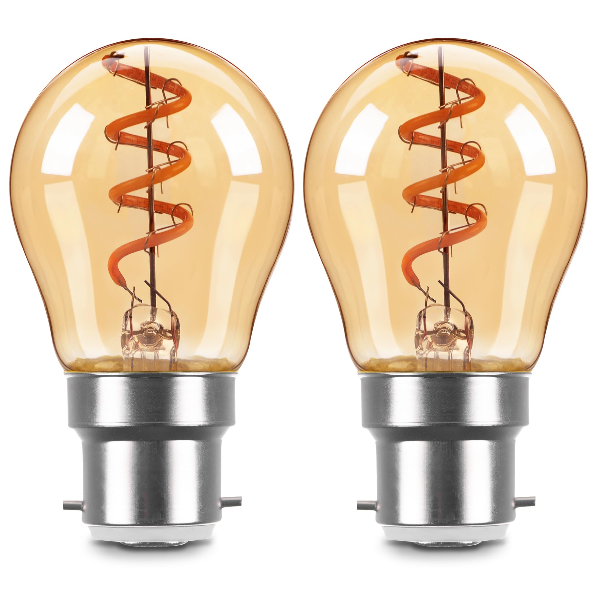 Genixgreen Vintage B22 Bayonet Light Bulbs,G45 3W LED Golf Ball BC Bulb Globe Filament Decorative Spiral Bulb Warm White 2200K,Non-Dimmable,2 Pack