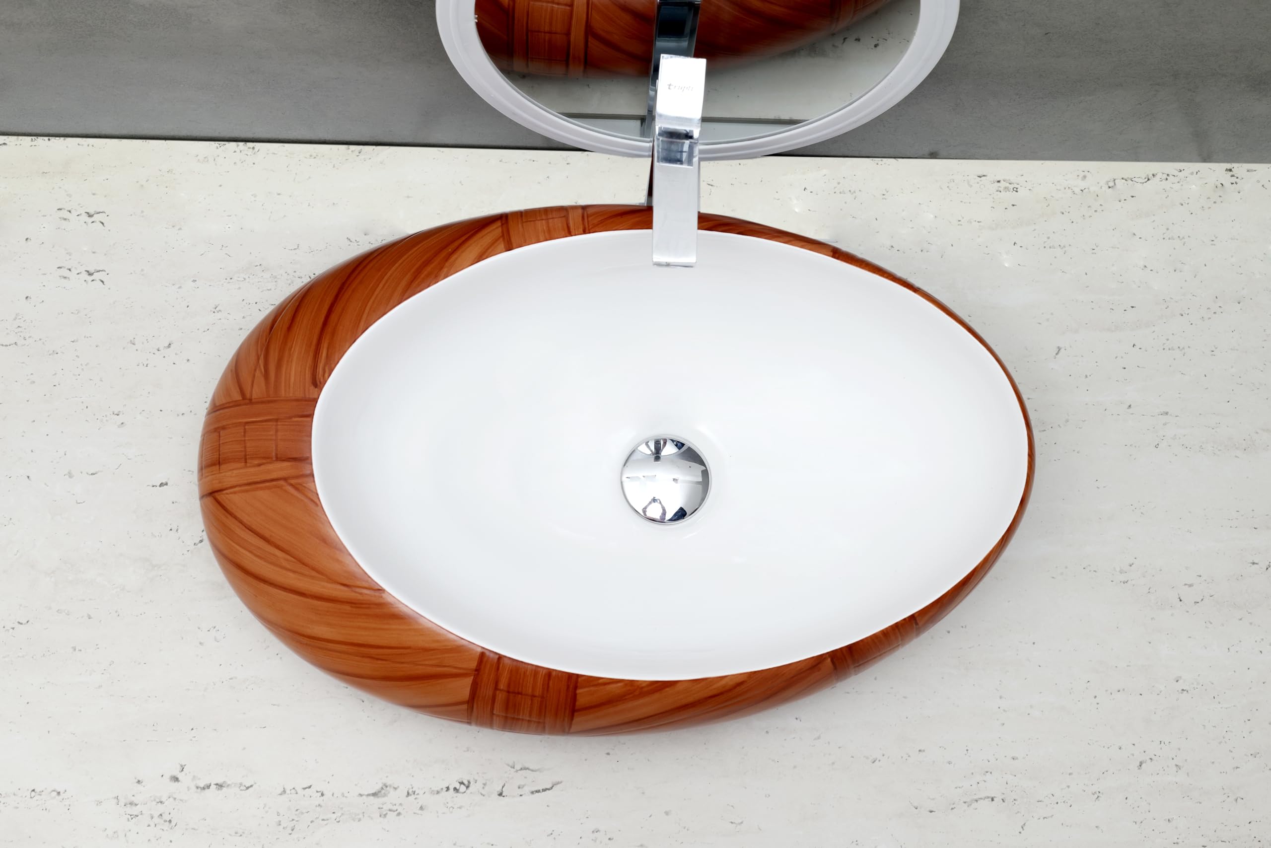 HISRE Wash Basin Countertop | Tabletop Ceramic Bathroom Sink | Oval Shape Wash Basin For Bathroom | Ceramic Wash Basin (24 x 16 x 5.5 Inch) (Style - 3), photo 4 of 4