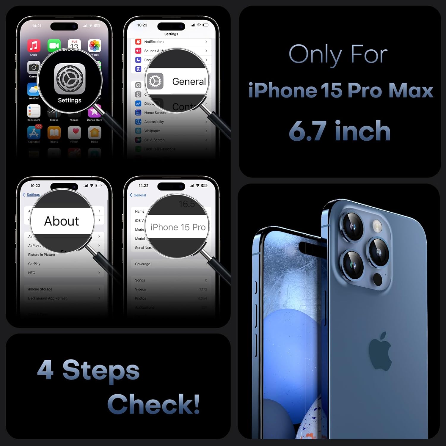 TOCOL Magnetic for iPhone 15 Pro Max Case, Upgraded Full Camera Protection, Compatible with Magsafe, Drop Protection, Translucent Matte Back Bumper Phone Cover 6.7-Inch(Dark Blue)