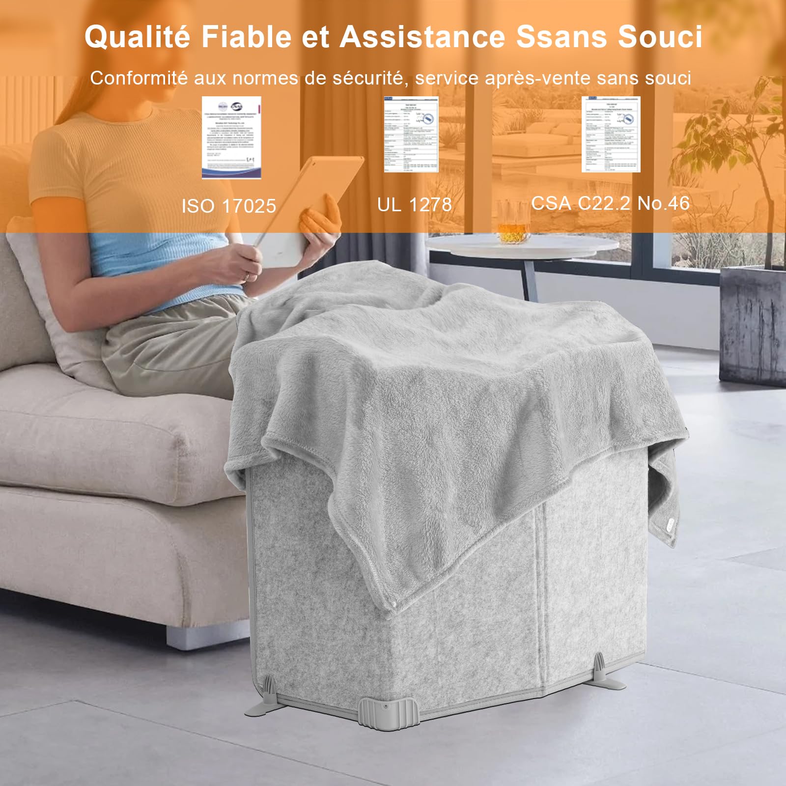 Chauffe-pieds pliable avec couverture, 5 Pliage Grande taille Chauffage sous le bureau, 8 niveaux Version haute temp Réchaud, Minuterie 1-9H, Chauffage d'appoint électrique pour bureau et maison,285 W