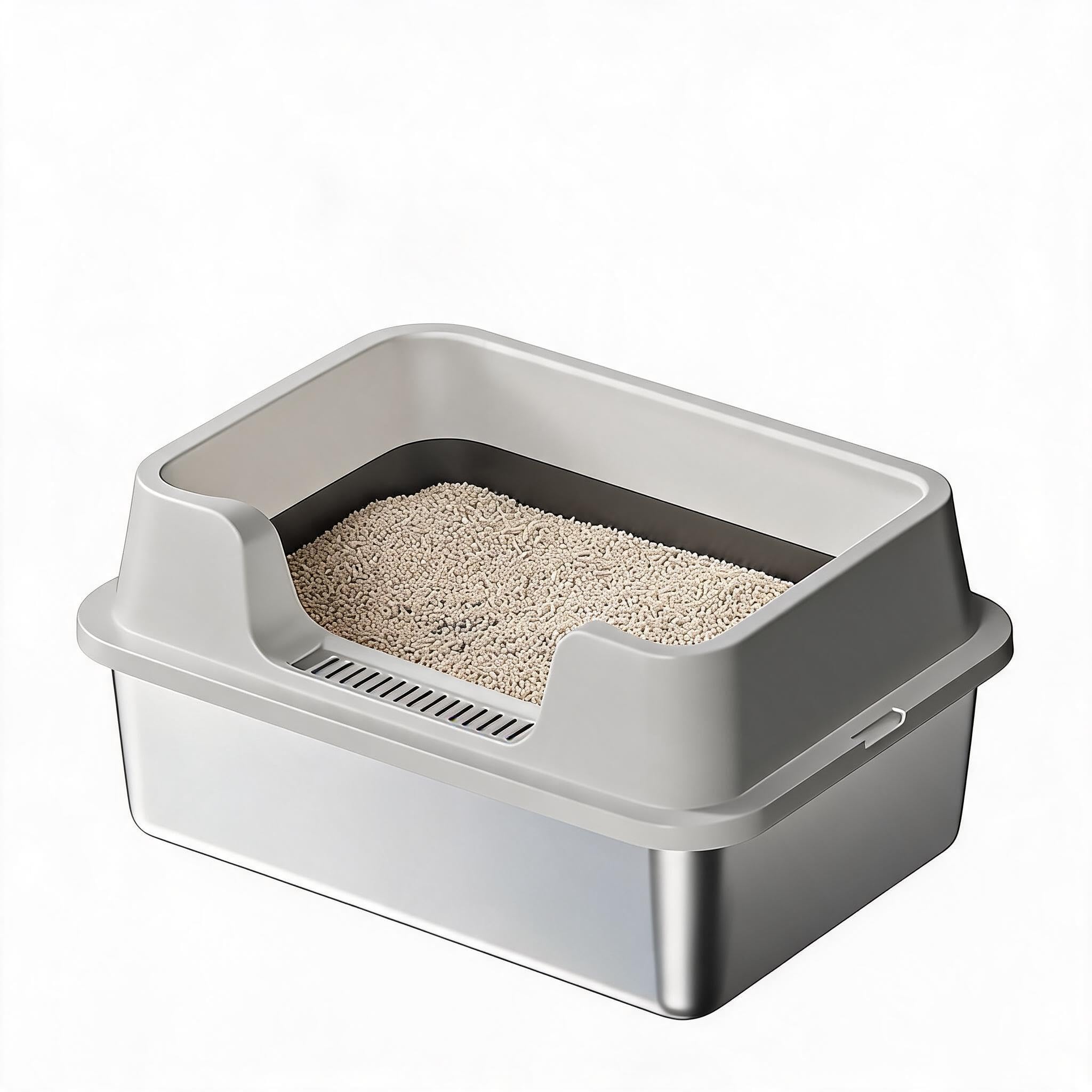 GarveeMore Stainless Steel Cat Litter Box Extra Large High Sided Metal Tray