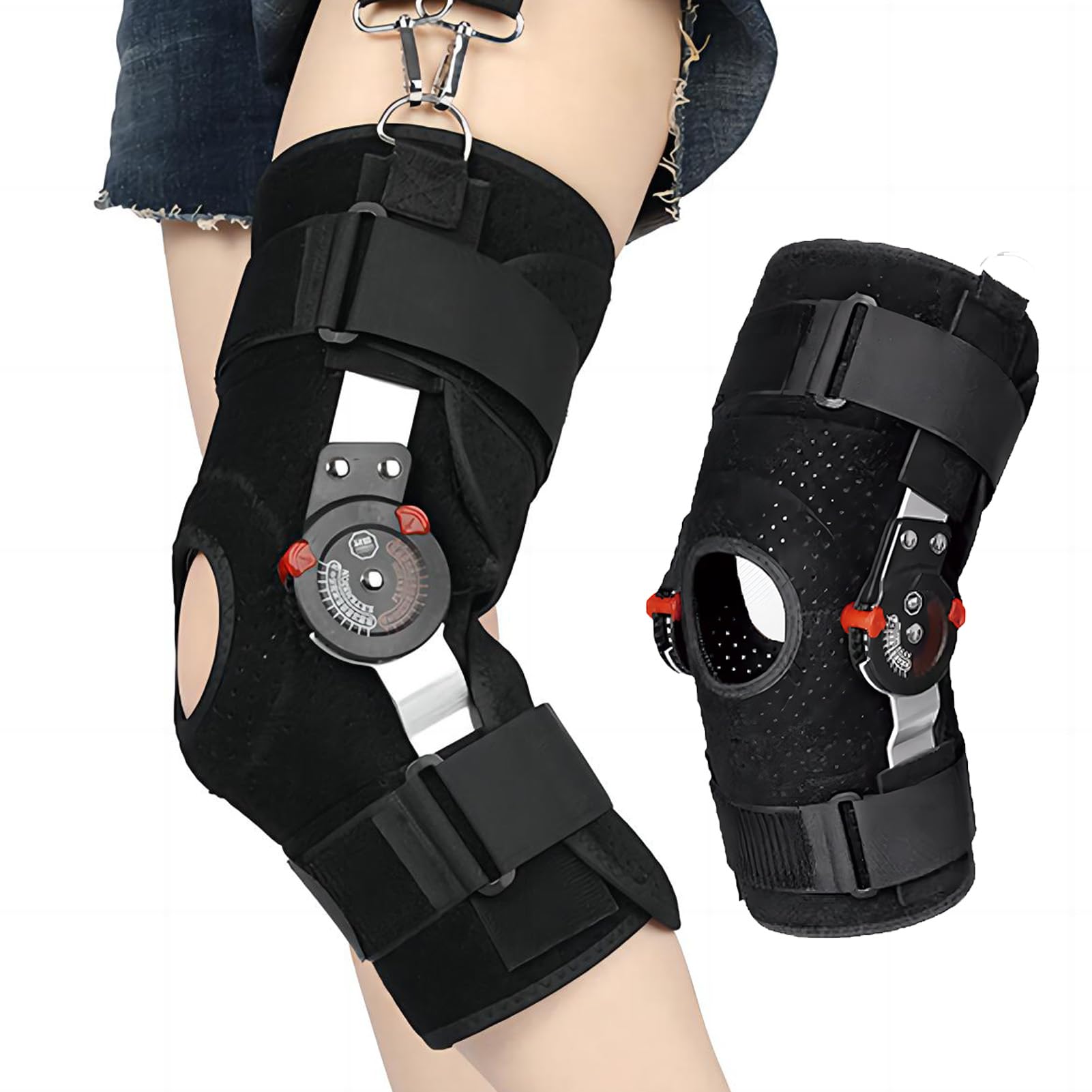 PEIKVOUL Hinged Knee Brace, Adjustable Post Op Knee Orthosis Immobiliser Leg Stabilizers for Meniscus Tear, Arthritis, ACL, PCL, Osteoarthritis, Orthopedic Rehab