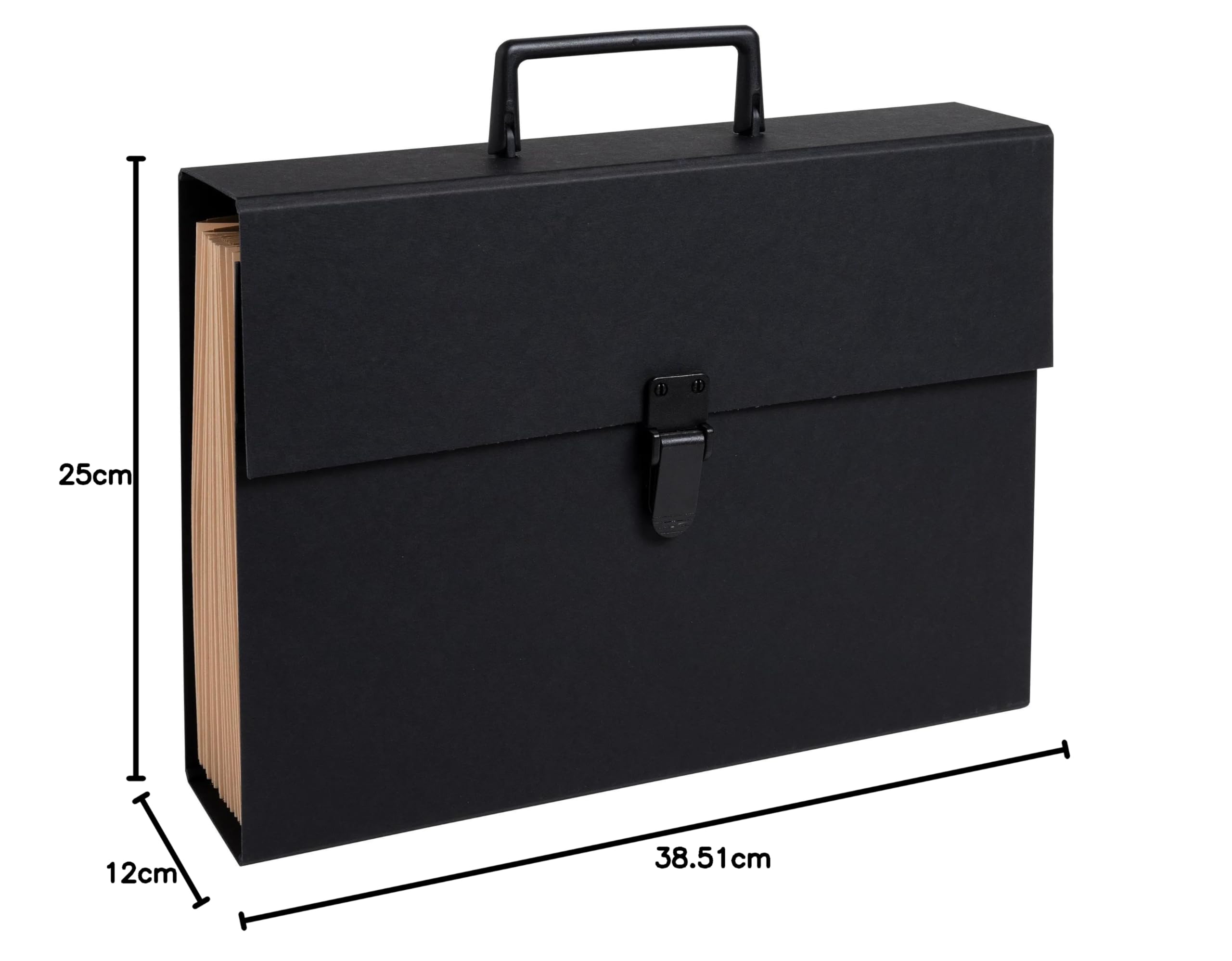 Exacompta - Ref. 58421E – Caja de 4 clasificadores, maleta con asa económica – cubierta acolchada de papel – cierre con botón pulsador – 20 compartimentos – dim 38,5 x 25 x 12 cm – color negro