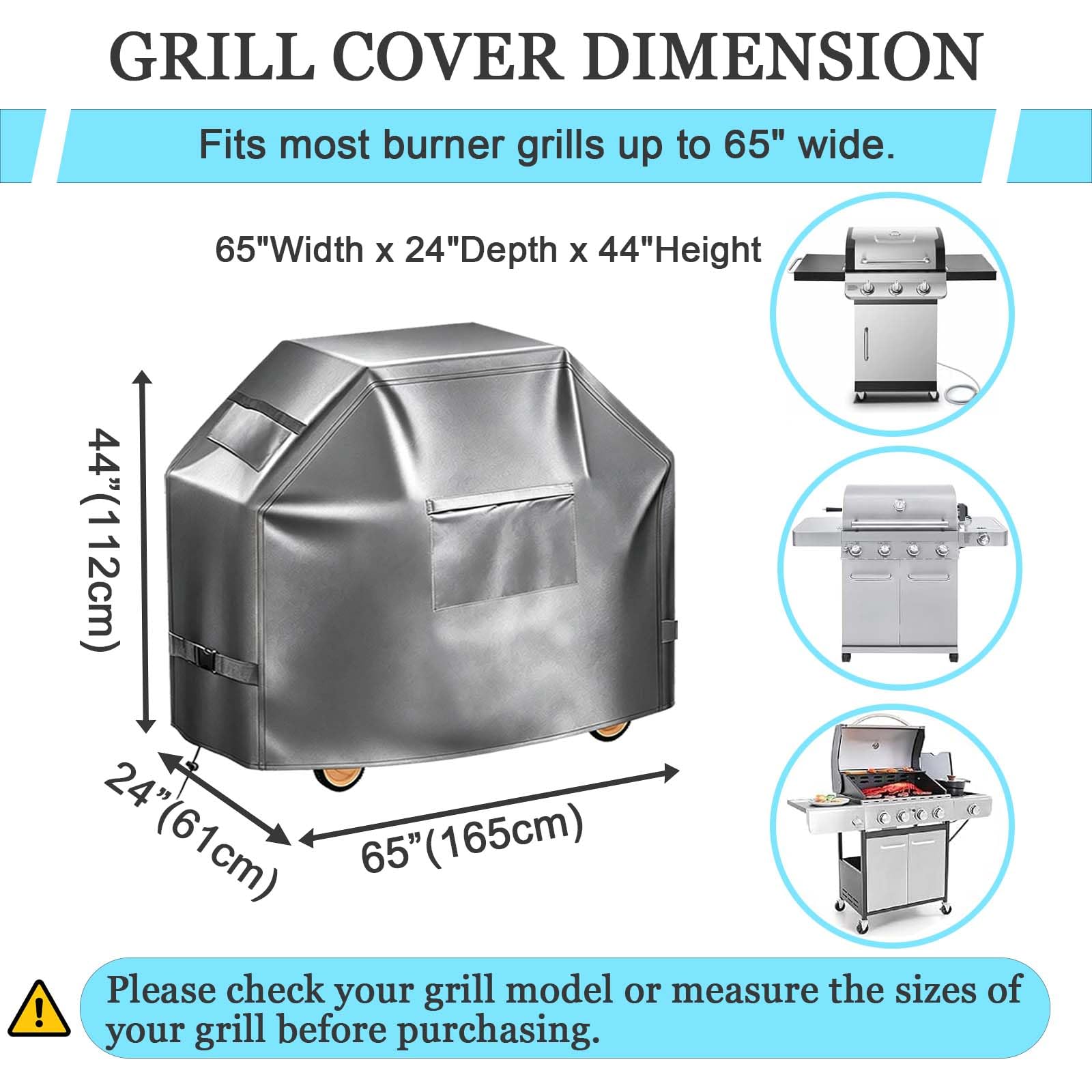 Esterno Impermeabile,Telo Copri Barbecue Esterno, 600D Tessuto Oxford Resistente Anti Pioggia Polvere Sole Neve Pioggia Feci di Uccelli Tessuto,Grigio,165x61x112cm