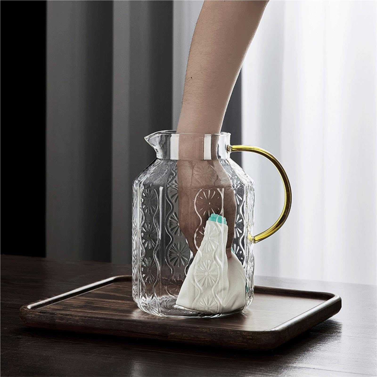 Pichet Eau Théière en verre de style vintage en forme de lanterne(Grand)