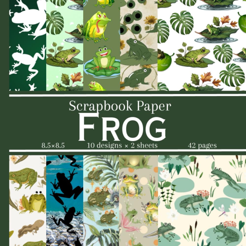 Frog Scrapbook Paper: 20 Nature Inspired Themed Pattern Double Sided Sheets, Decorative Craft Paper Pad Supplies for DIY Projects