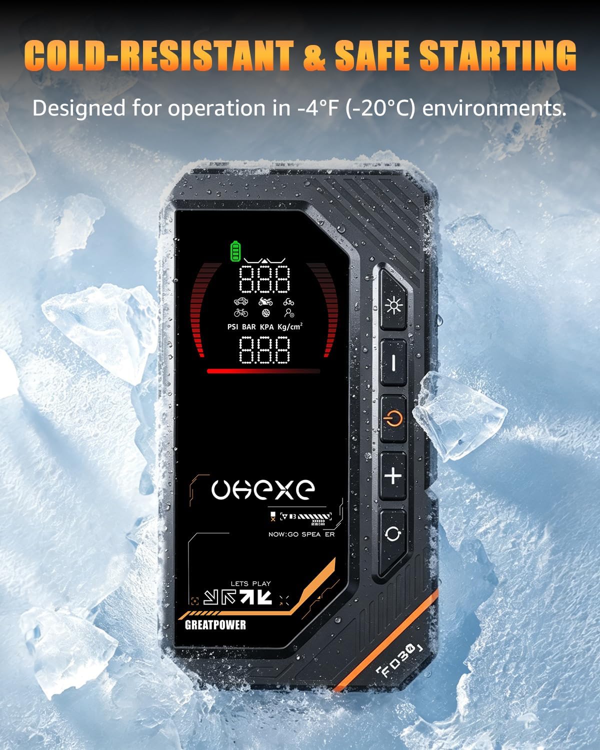 5000A Jump Starter with 160PSI Air Compressor, 88.8Wh Portable Tire Inflator, LED Display for 10.0L Gas and 9.0L Diesel, 12V Portable Jump Box with LED Light