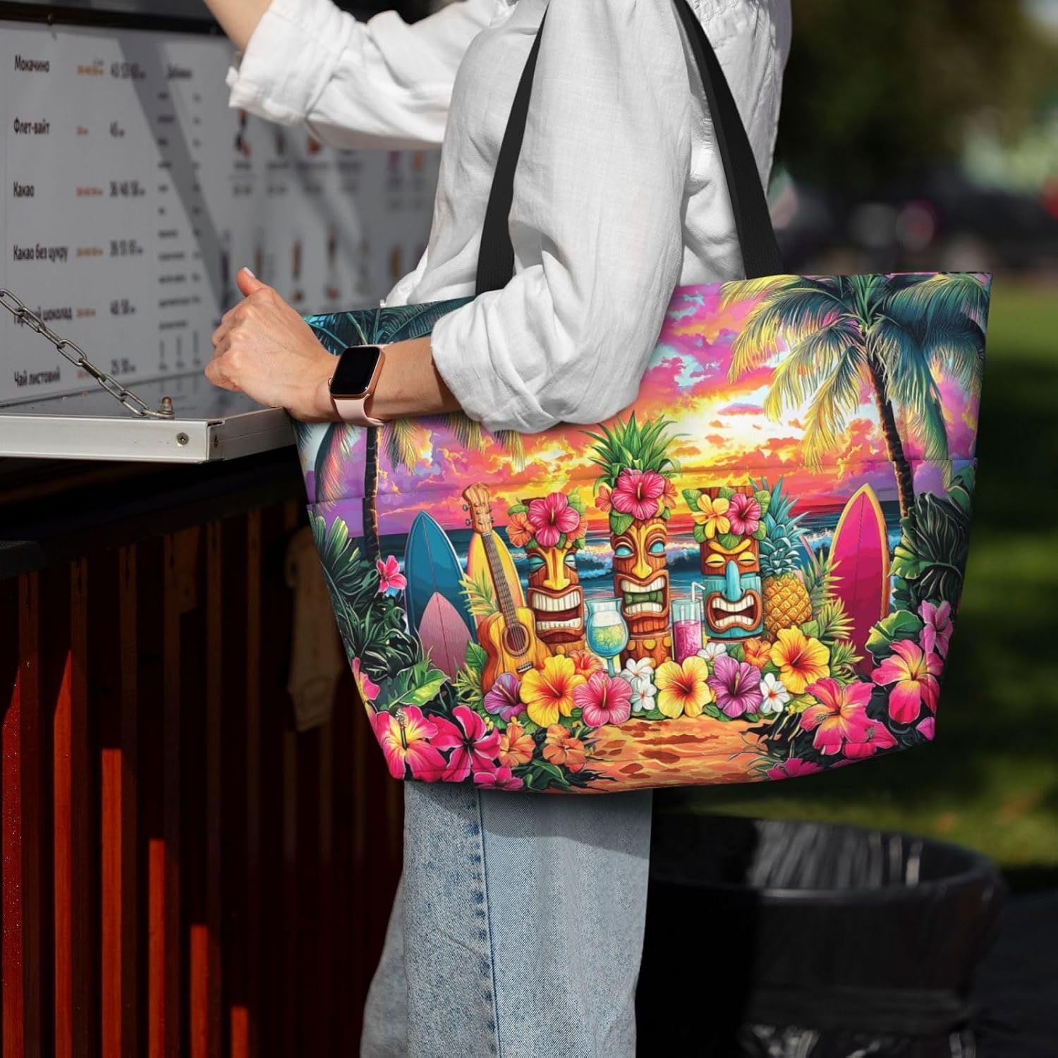 Funny Large Beach Bag For Women Waterproof Sandproof Zipper Beach Tote Bag For Pool Gym Travel with Wet Pocket