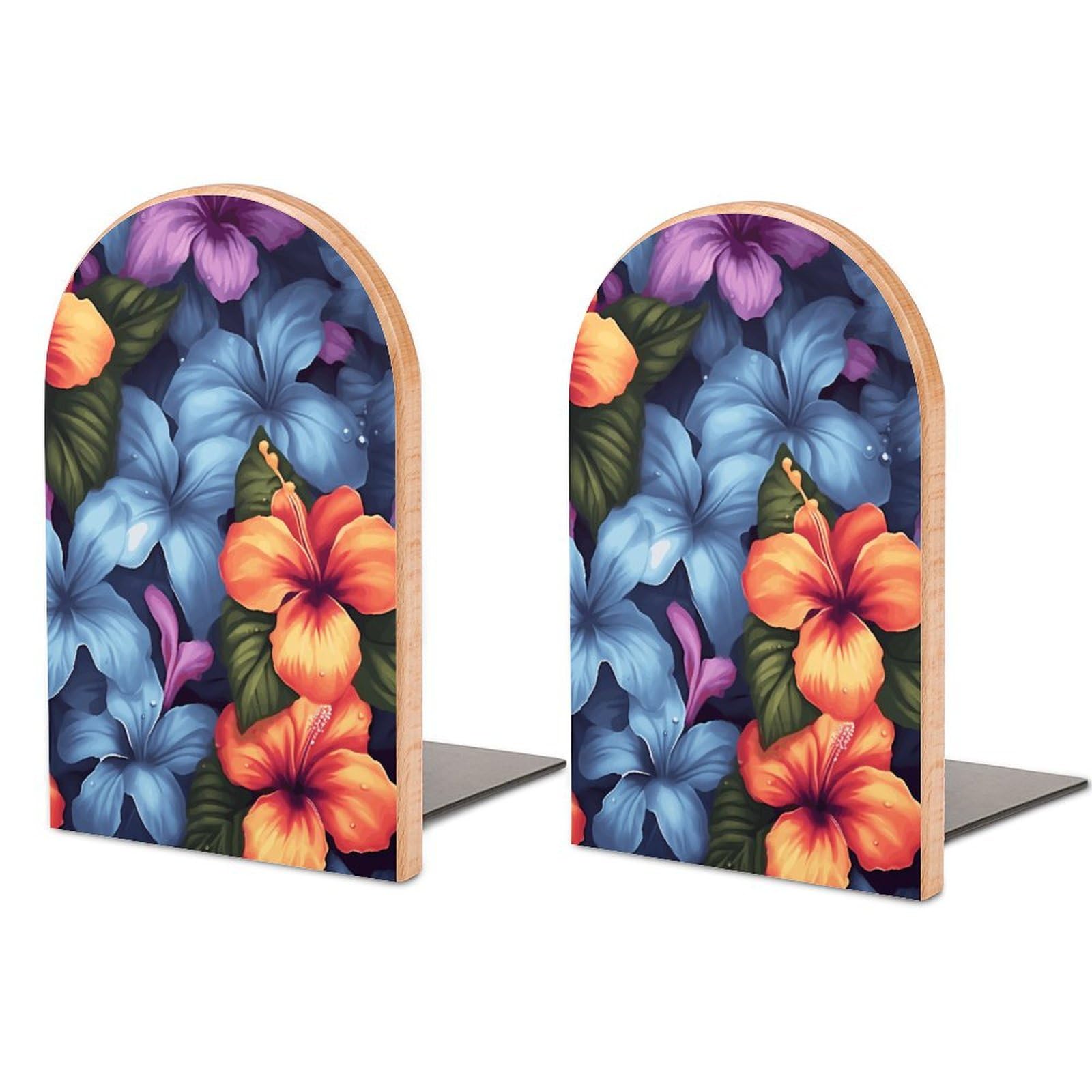 Serre-livres de bureau en bois motif floral tropical zen