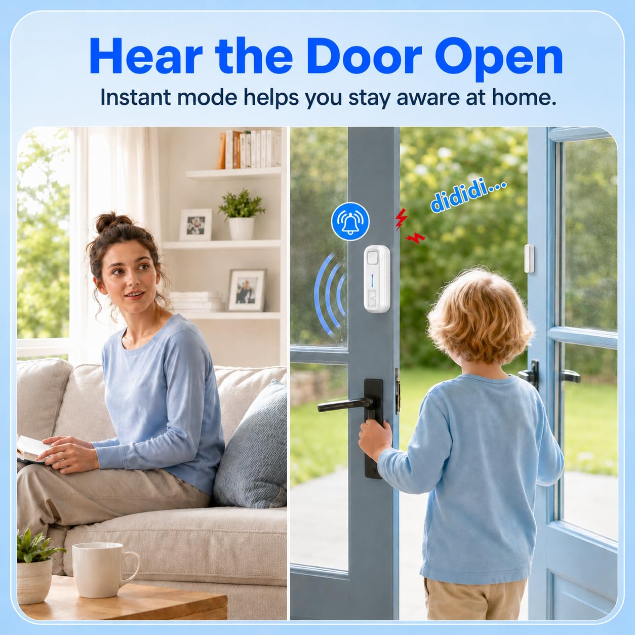 SANJIE Allarmi per porta quando aperto con avvisi istantanei e ritardati 30s/1min/2min/4min, allarme 2 in 1 con sensore di allarme per porta, allarme per casa, negozio, ufficio, sicurezza quando si
