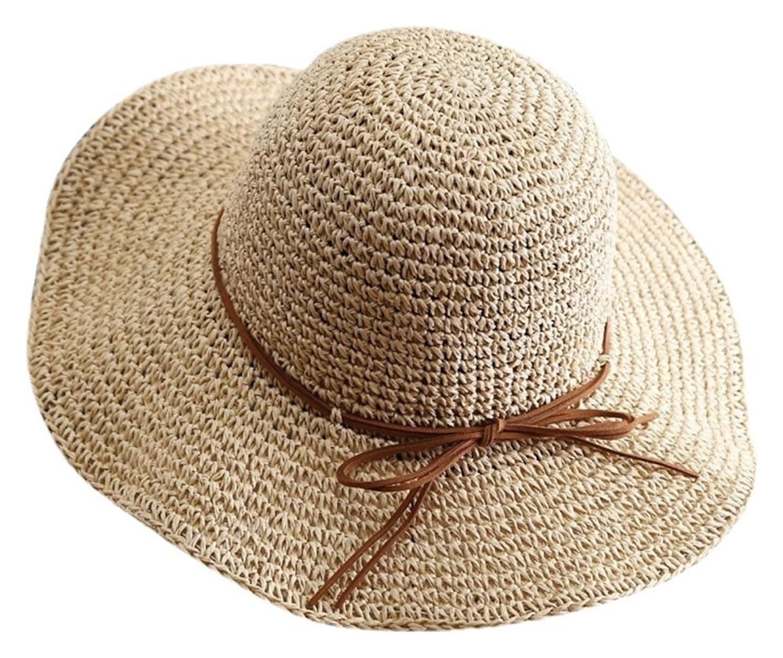 Sombrero de Paja Tejido a Mano, Sombrero de Paja Plegable Coreano for Mujer, Protector Solar Tejido a Mano for Playa en Verano