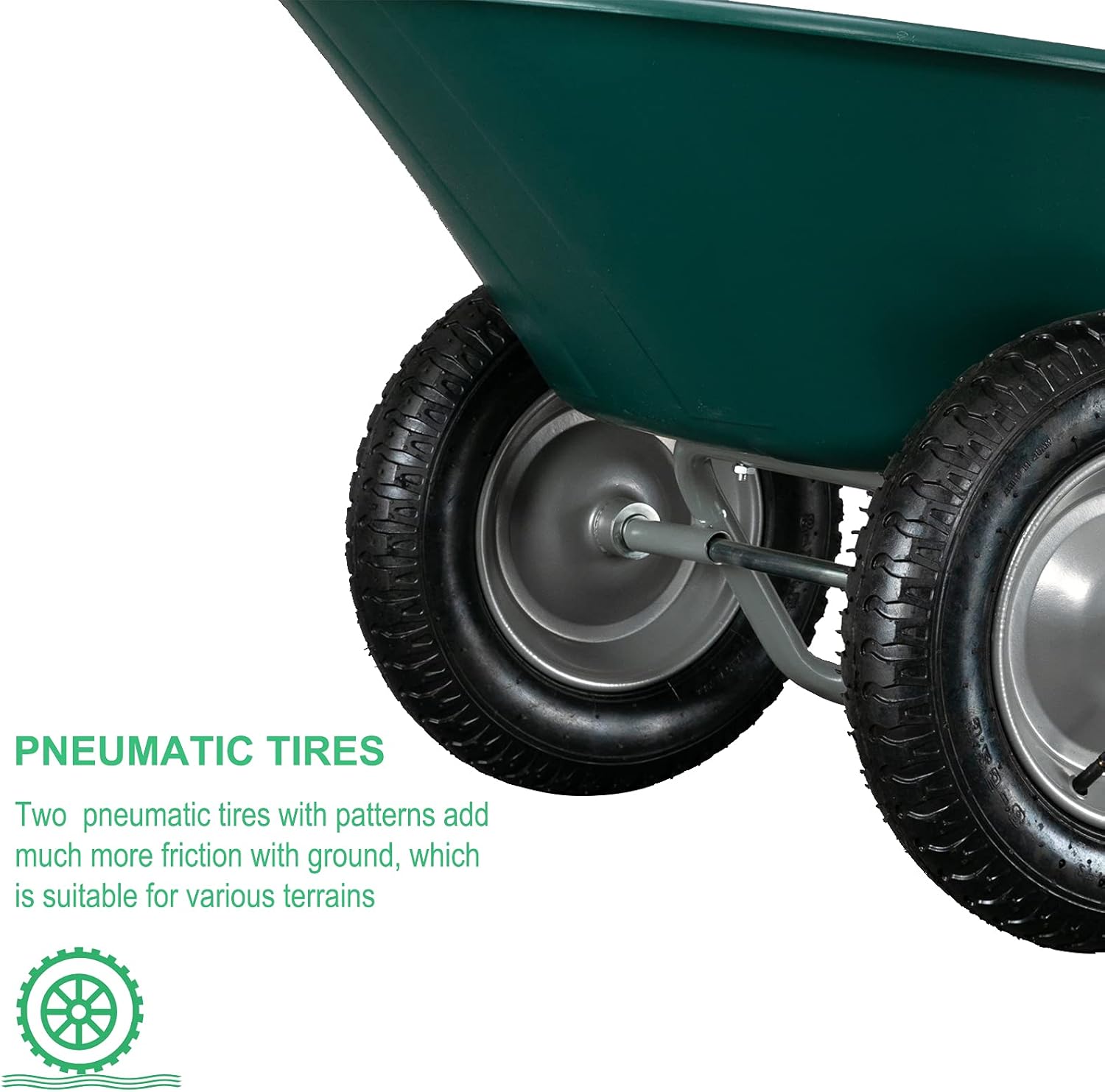 VINGLI Dual-Wheel Garden Cart, Yard Wheelbarrow Green, Built-in Stand for Lawn, Garden, Yard, Excellent Loading Capacity and Volumn : Patio, Lawn & Garden