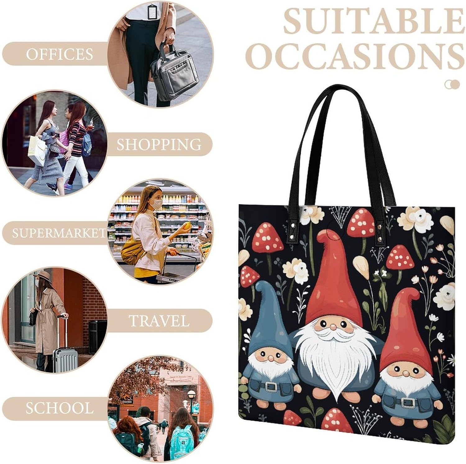 Cute Gnomes Handbags Large Capacity, Tote Bag Stylish Slouchy, Shoulder Bags for Work Beach Travel And Shopping Grocery.