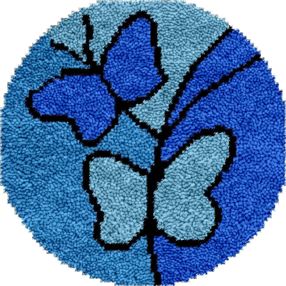 Amazon.co.jp 事前印刷済みラッチフックラグキットセット エレガントブルーフライングバタフライ昆虫アート 印刷済みパターン 風景