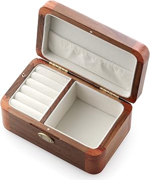 SOFTALK Vintage Wood Jewelry Box Music Box Trinket Box Keepsake Musical Boxs Gifts for Wedding Christmas Birthday Valentines Day Walnut Wood + Rosewood Wood, Tune ; Cant help falling in love