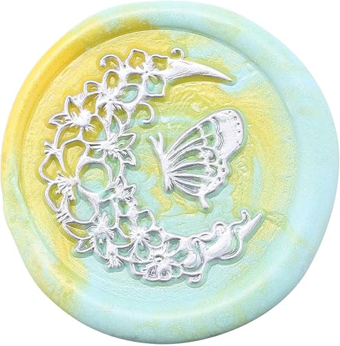 Miniatura 3 de Yopyion - Sello de sello de cera con diseño de luna y mariposa, para cartas de boda, invitaciones, sobres, embalaje de regalo